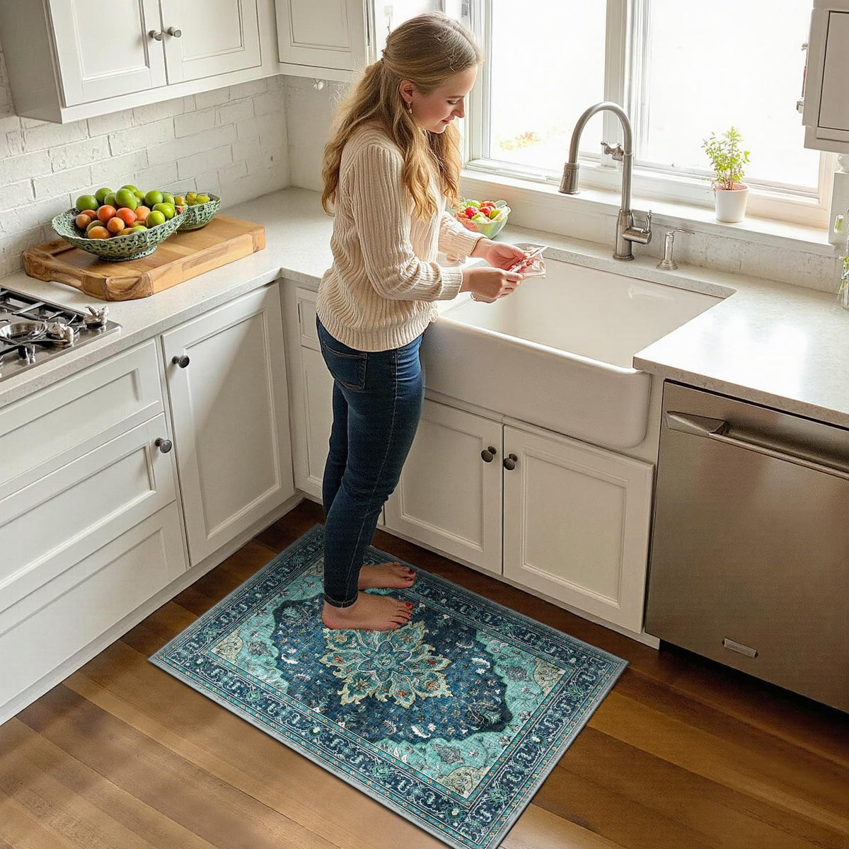 RELEANY living-room rug vintage-floral brightens spaces with classic charm.