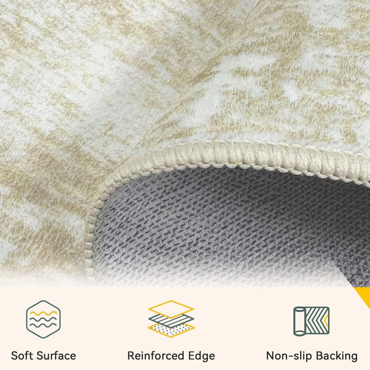 RELEANY low-pile dense fibers create a smooth surface for comfortable barefoot use.