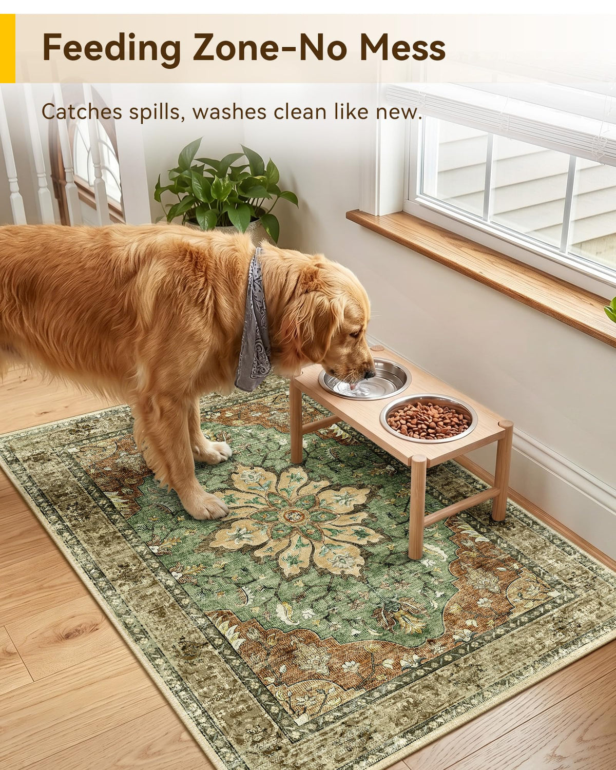 RELEANY machine-washable rug for effortless cleanup after spills.