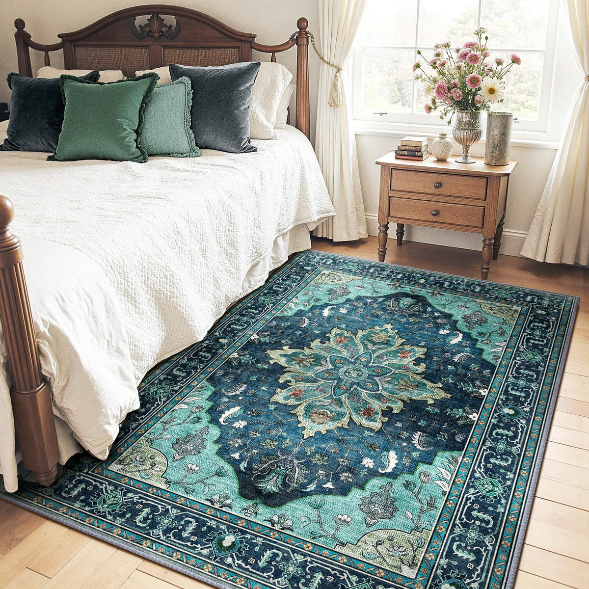 RELEANY non-slip back teal rug stays in place.