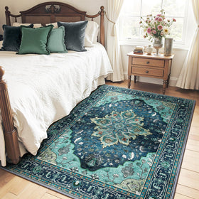 RELEANY non-slip back teal rug stays in place.