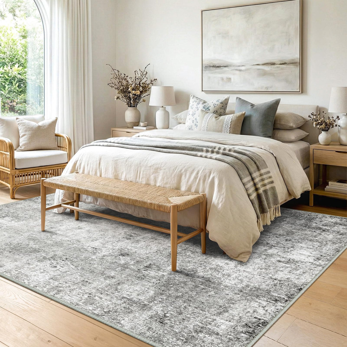 RELEANY area rug with non-slip backing keeps it securely in place on high-traffic floors.