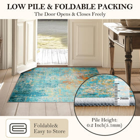 Non-slip backing on RELEANY rug helps keep it in place on smooth floors
