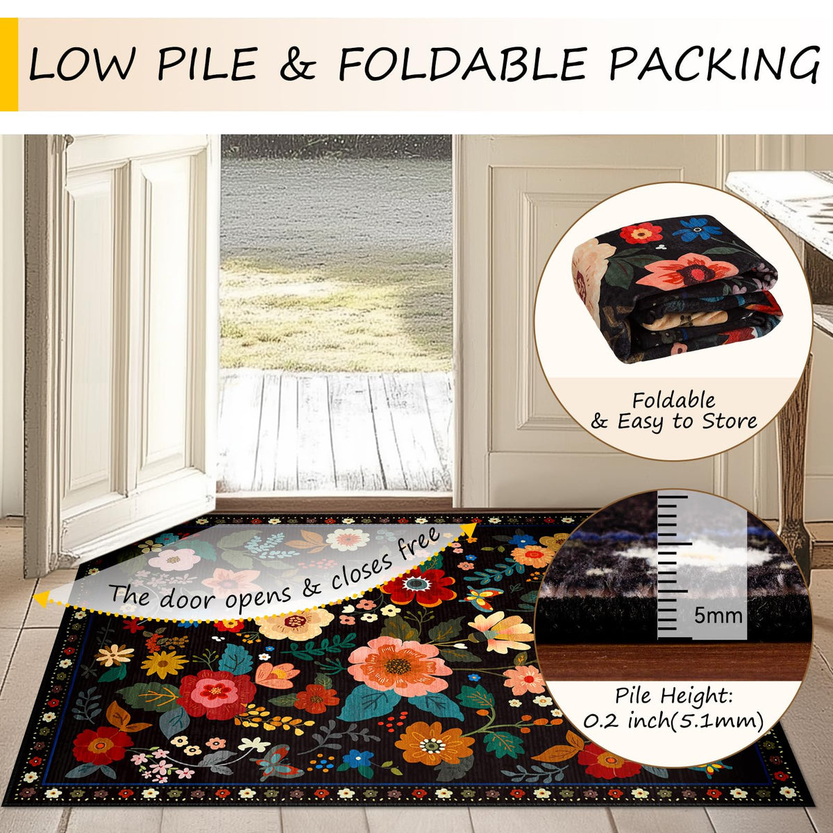 RELEANY rug with non-slip backing helps prevent slips on hard floors.