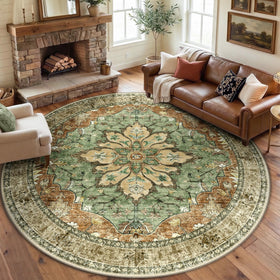 RELEANY round 8ft washable floral medallion rug with easy cleaning