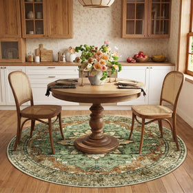 RELEANY round rug distressed floral print for cozy living room vibes and non-slip placement.