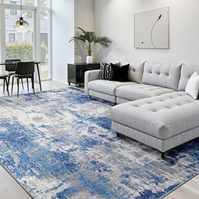 RELEANY soft low-pile rug with silk-like texture for barefoot comfort.