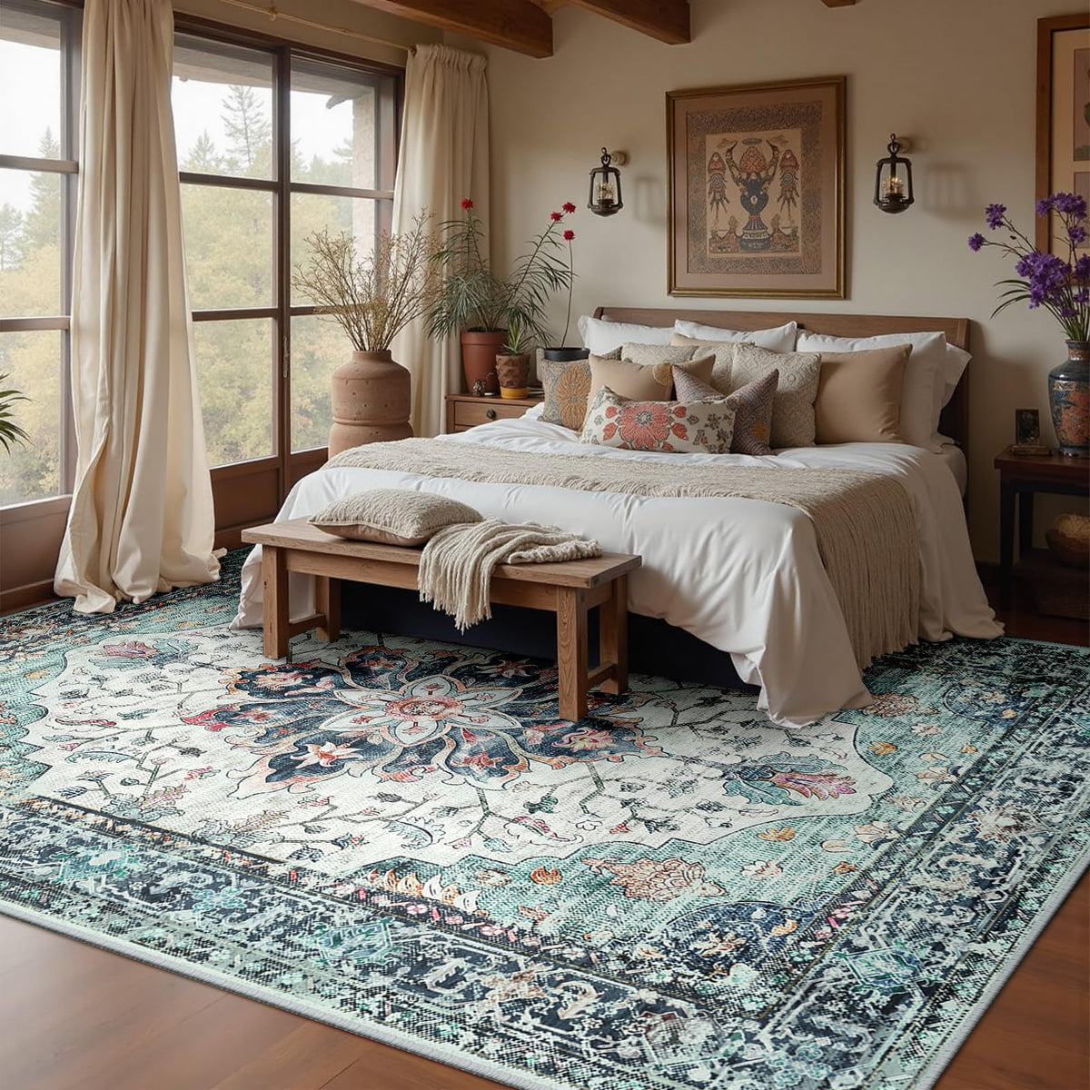 RELEANY sunflower series vintage floral rug adds color and charm to living spaces
