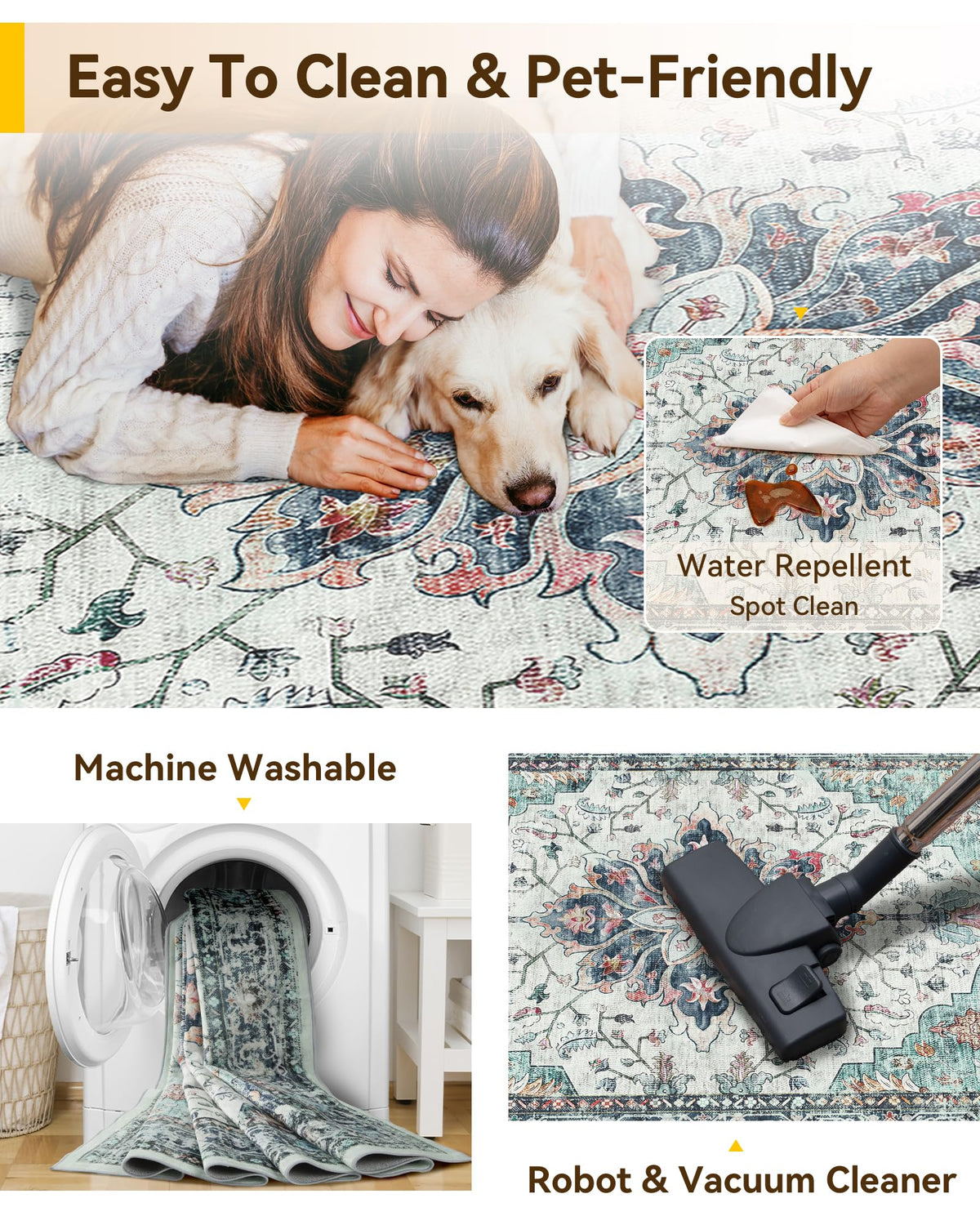 RELEANY thin-design rug fits under doors and around furniture easily