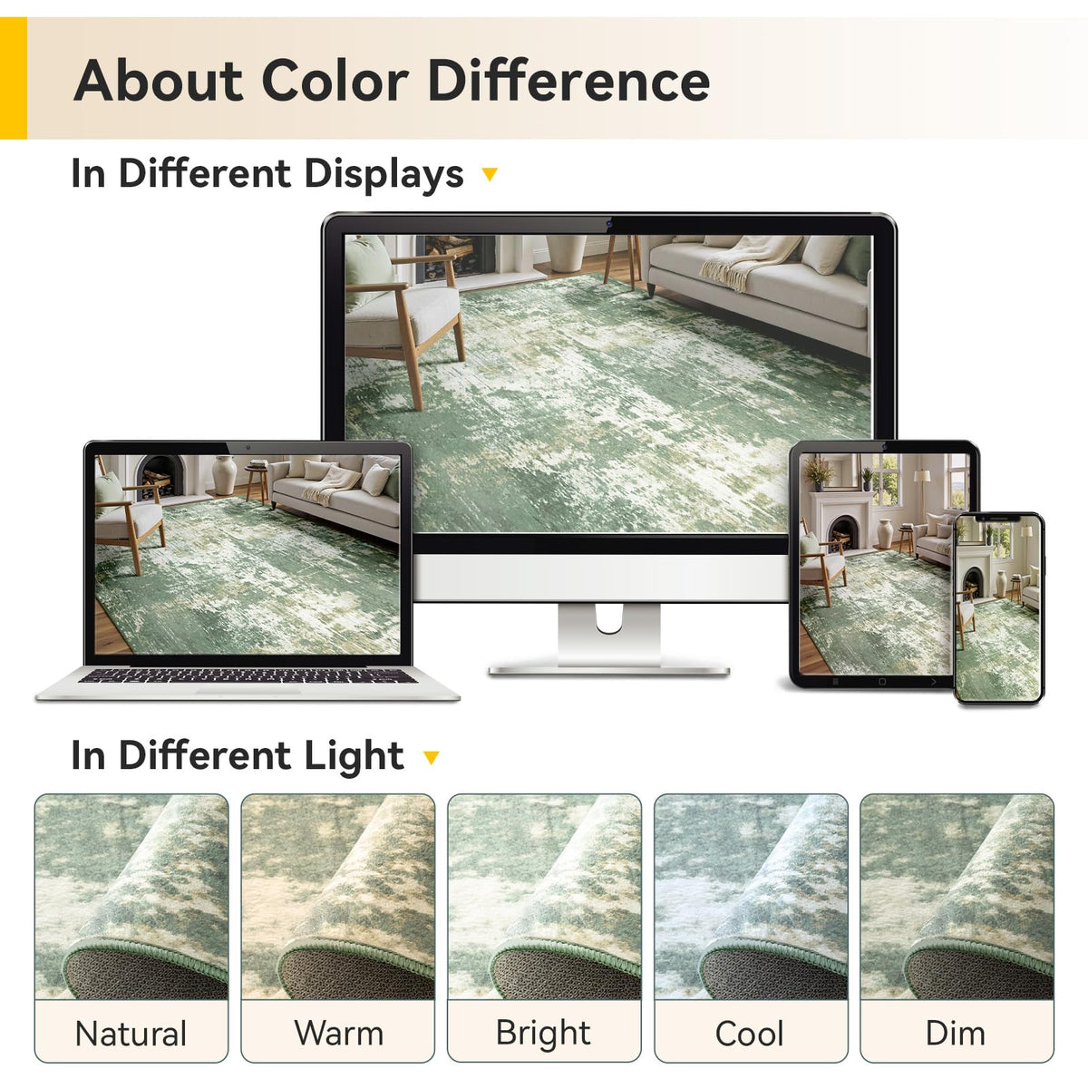 RELEANY rug suitable for living rooms, bedrooms, kitchens, and entryways.