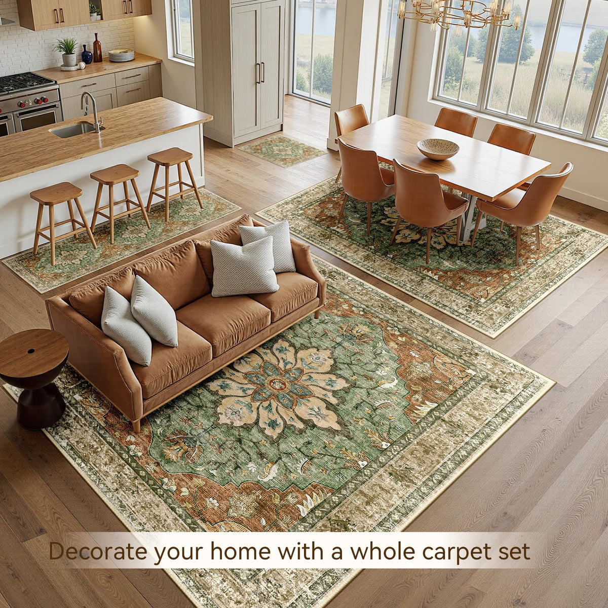 RELEANY vintage distress floral pattern rug enhances living room decor