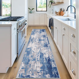 RELEANY washable area rug 2x6 blue-grey front view, soft underfoot for living rooms