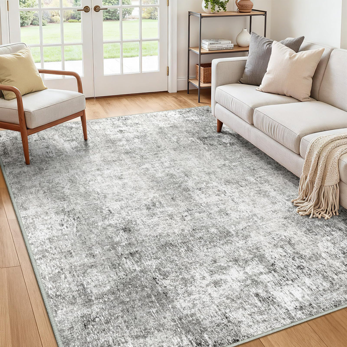 RELEANY washable area rug with abstract pattern offers machine-washable convenience for busy living spaces.