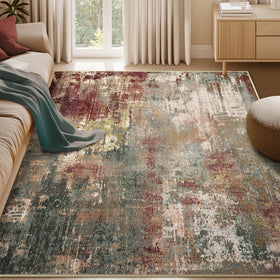 RELEANY washable area rug with abstract living-room design for quick spill cleanup