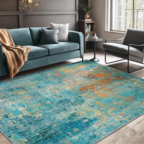 RELEANY rug in orange rust pattern adds warmth to entryways and kitchens