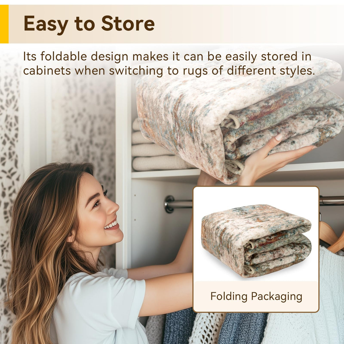 RELEANY rug has a water-repellent surface that beads spills for easy cleanup