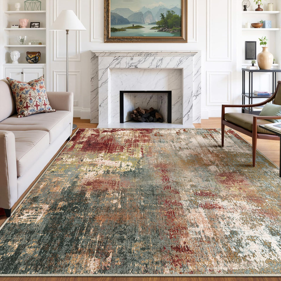 RELEANY washable area rug 8x10 front view shows soft silk-like texture and modern design
