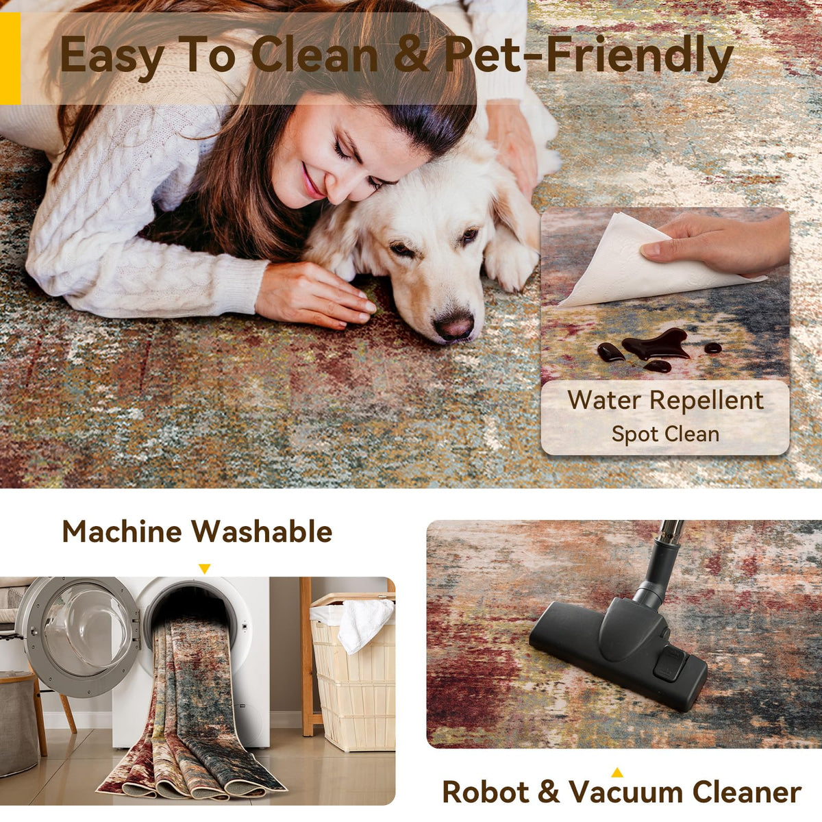 RELEANY non-slip backing ensures rug stays in place on smooth floors