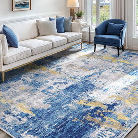 RELEANY washable area rug 8x10 with soft low-pile texture for barefoot comfort.