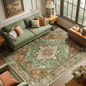 RELEANY washable non-slip floral medallion rug for easy spill cleanup