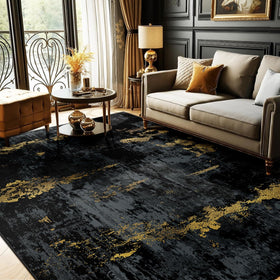 RELEANY washable rug with modern abstract pattern adds visual interest to living rooms.