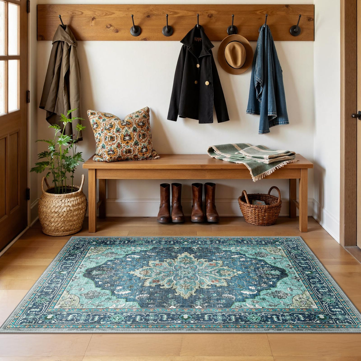 RELEANY washable rug with non-slip backing stays put during daily activities