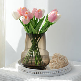 Relexome amber glass vase long body ideal for long-stem bouquets