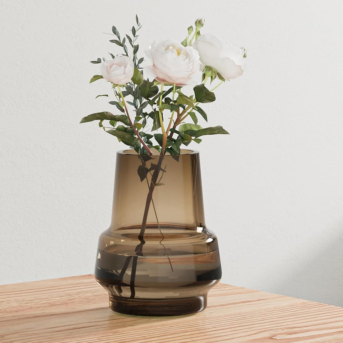 Relexome amber glass vase with wide mouth for elegant floral displays