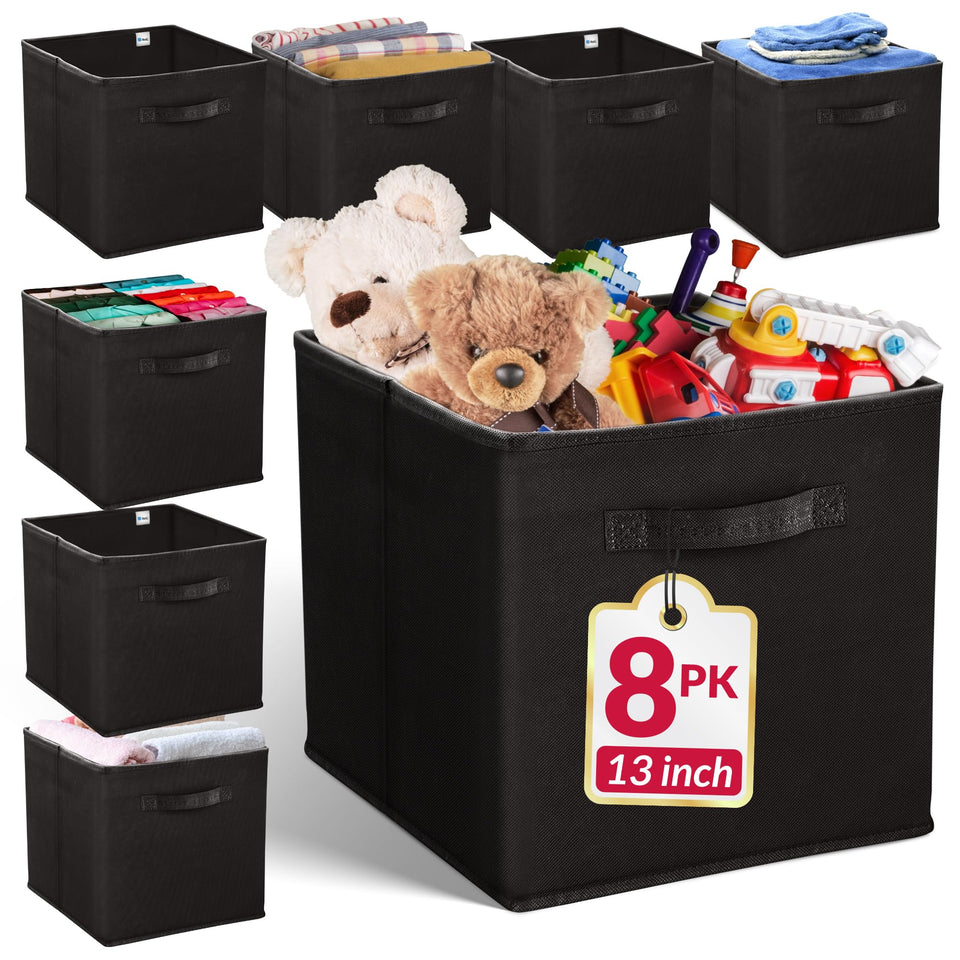Reli 13x13 storage cube bin in black, 8-pack, ideal for toy organization.