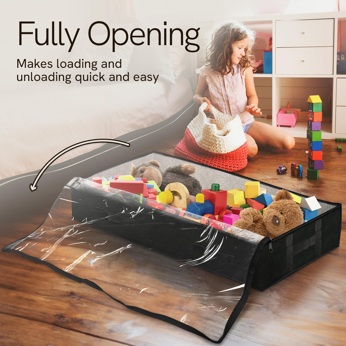 Dimensions 39 by 20 by 7 inches of Reli 90L under-bed storage container