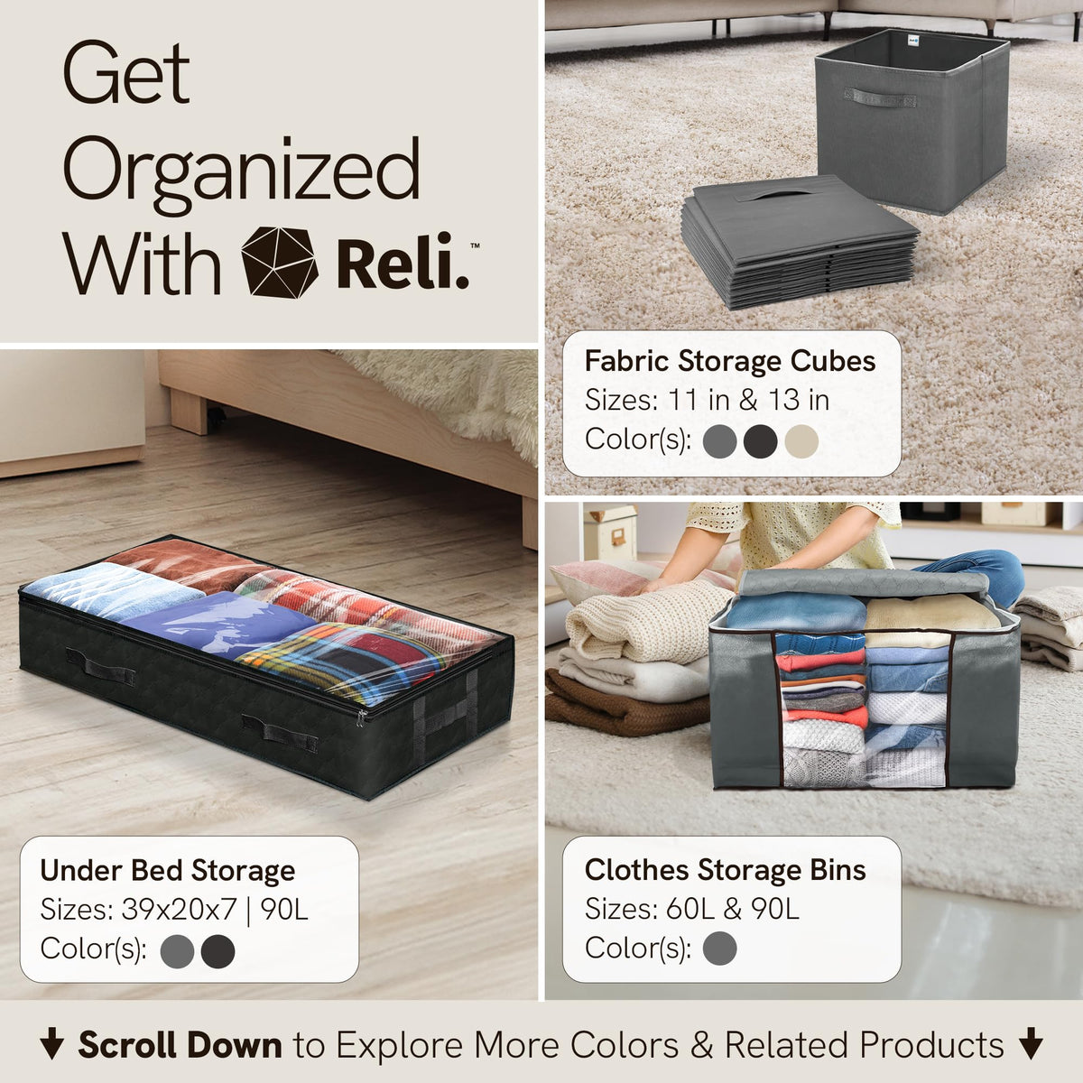 Closet setup using Reli 90L under-bed storage containers
