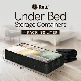 Reli 90L under-bed container top view with clear window for quick content check