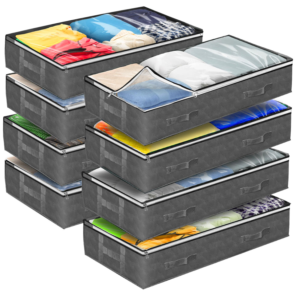 Reli 90L under bed storage container front view with a clear window for quick content checks.