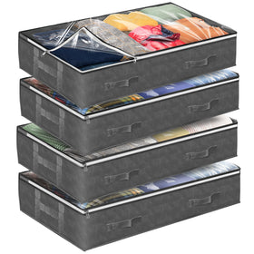 Reli 90L under-bed storage container in gray, four-pack for organized closet space.