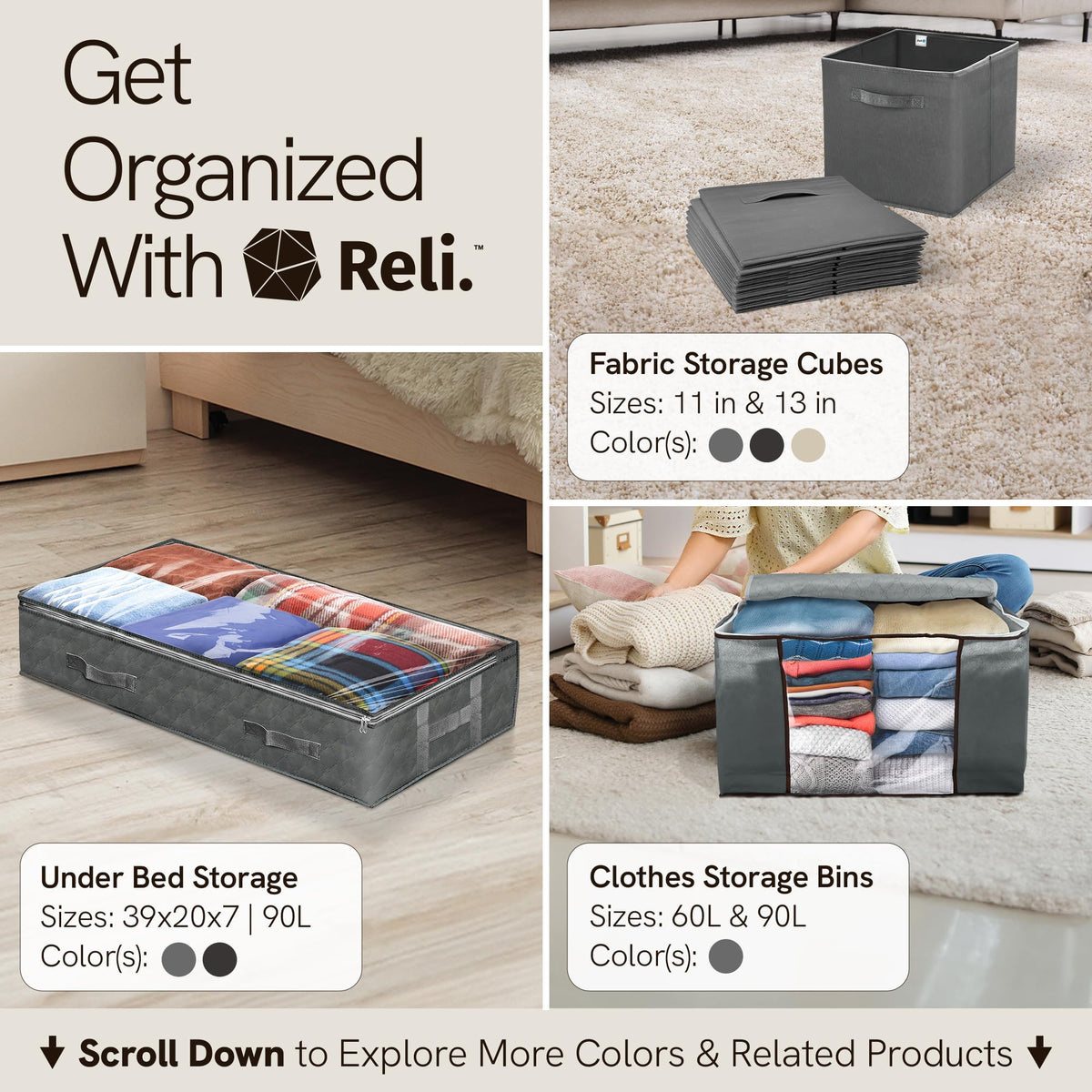 Reli closet organization under-bed storage bin set.