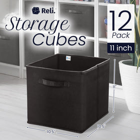 Reli collapsible fabric cubby box on a shelf saves space.