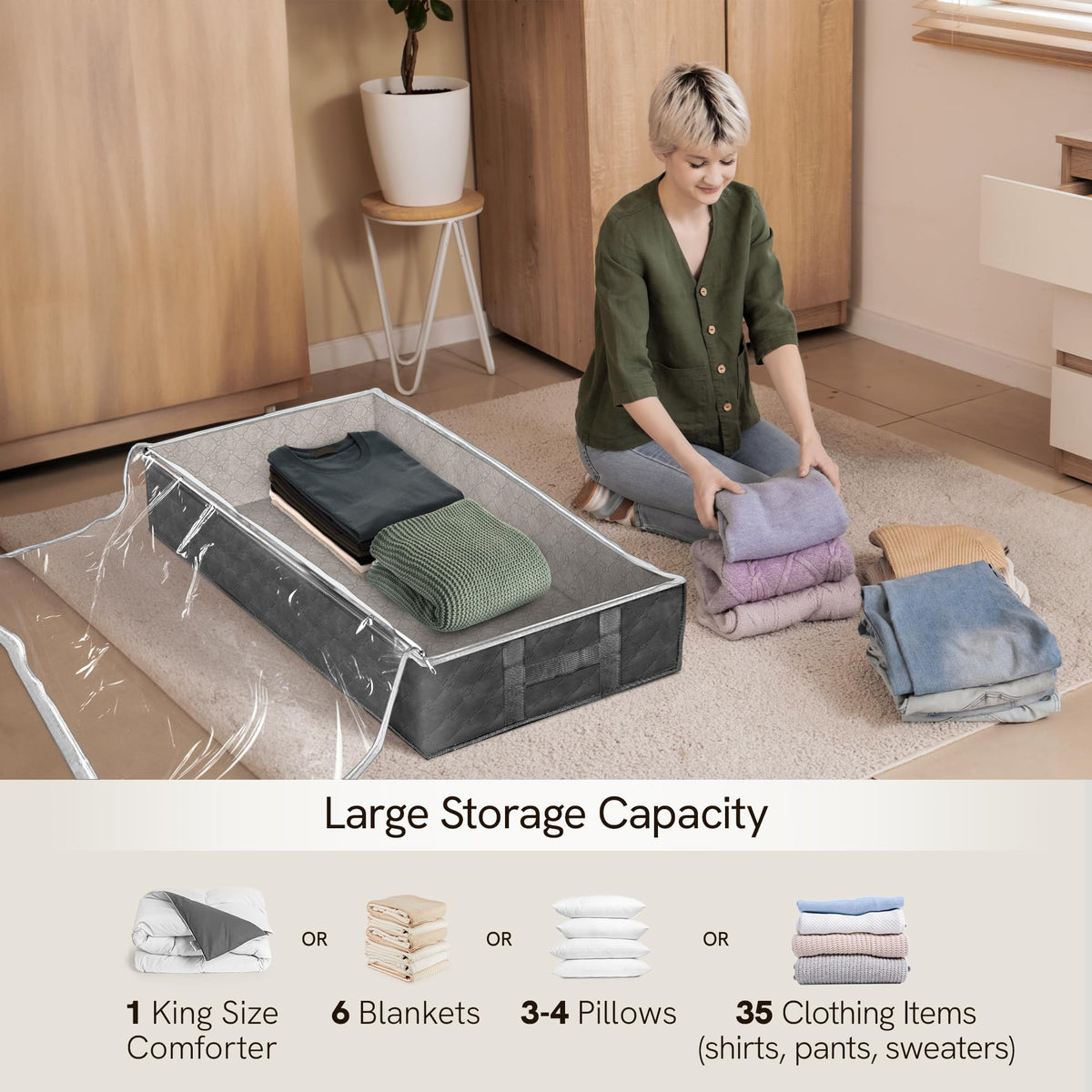 Reli gray under-bed bin with reinforced handles for durable, convenient use.