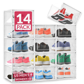 Reli 14-pack clear frame shoe boxes keep sneakers organized and easy to locate.