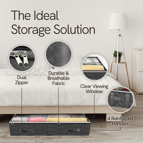 Reli under-bed bin with dual-zip closure in gray for secure storage.