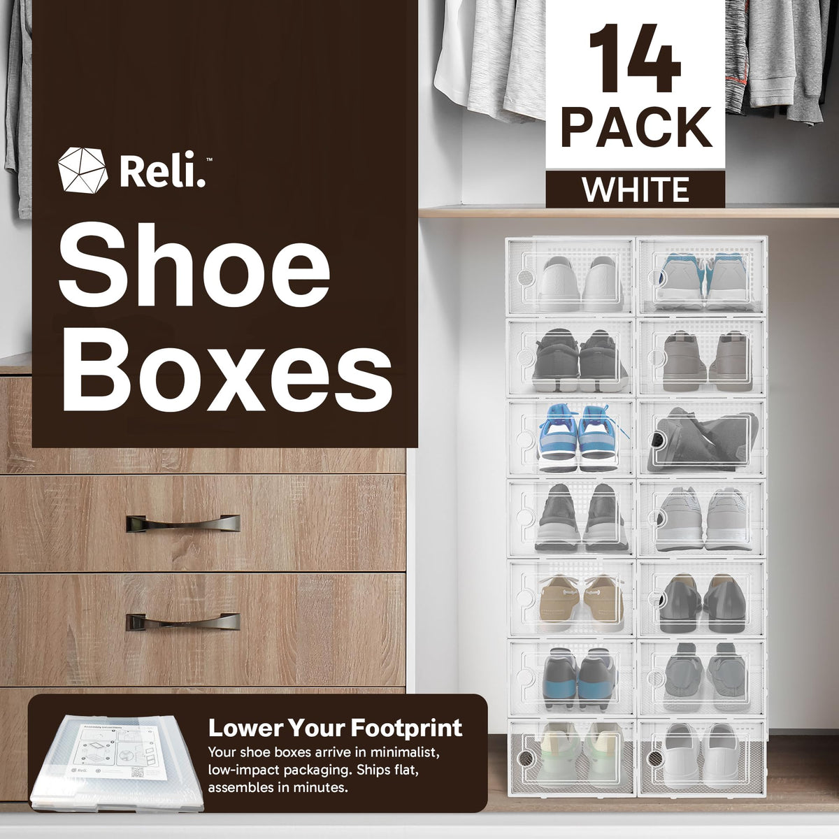 Reli clear-shoe-box ventilation shows breathable design for odor control and airflow.
