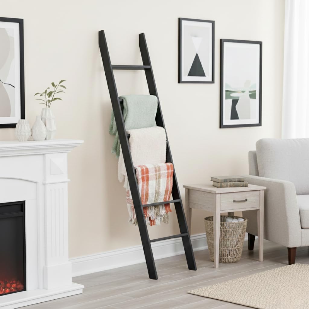 RELODECOR black finish ladder complements farmhouse decor and storage needs