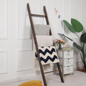 RELODECOR blanket ladder wall-leaning in Rustic Hickory organizes throws with durability.