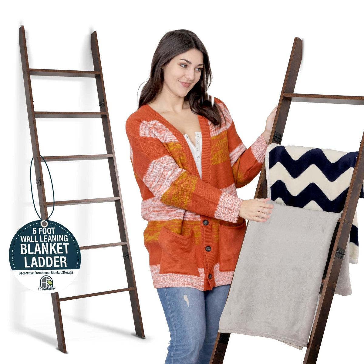 RELODECOR space-saving ladder decor blends with modern and rustic rooms.