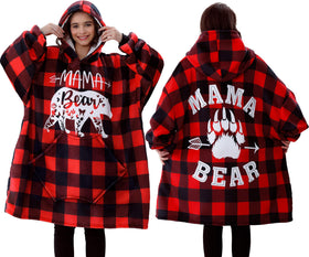 Remifa mom bear print wearable blanket hoodie, front view, a cozy gift idea.