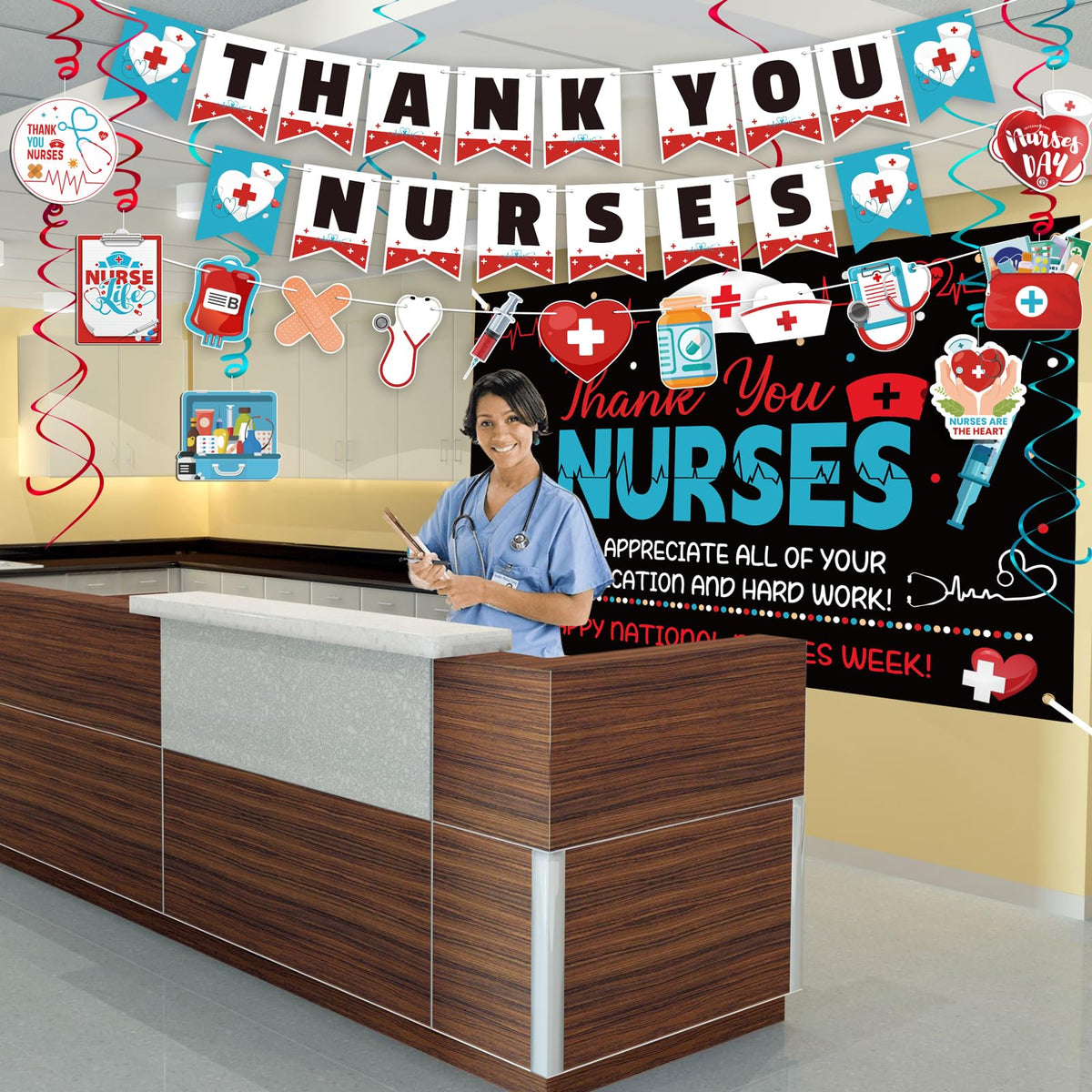 Renbuzhu Nurses Week backdrop 40x63 inches creates a photo-worthy focal point.