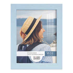 Renditions Gallery blue frame easel display demonstrates easy tabletop setup.