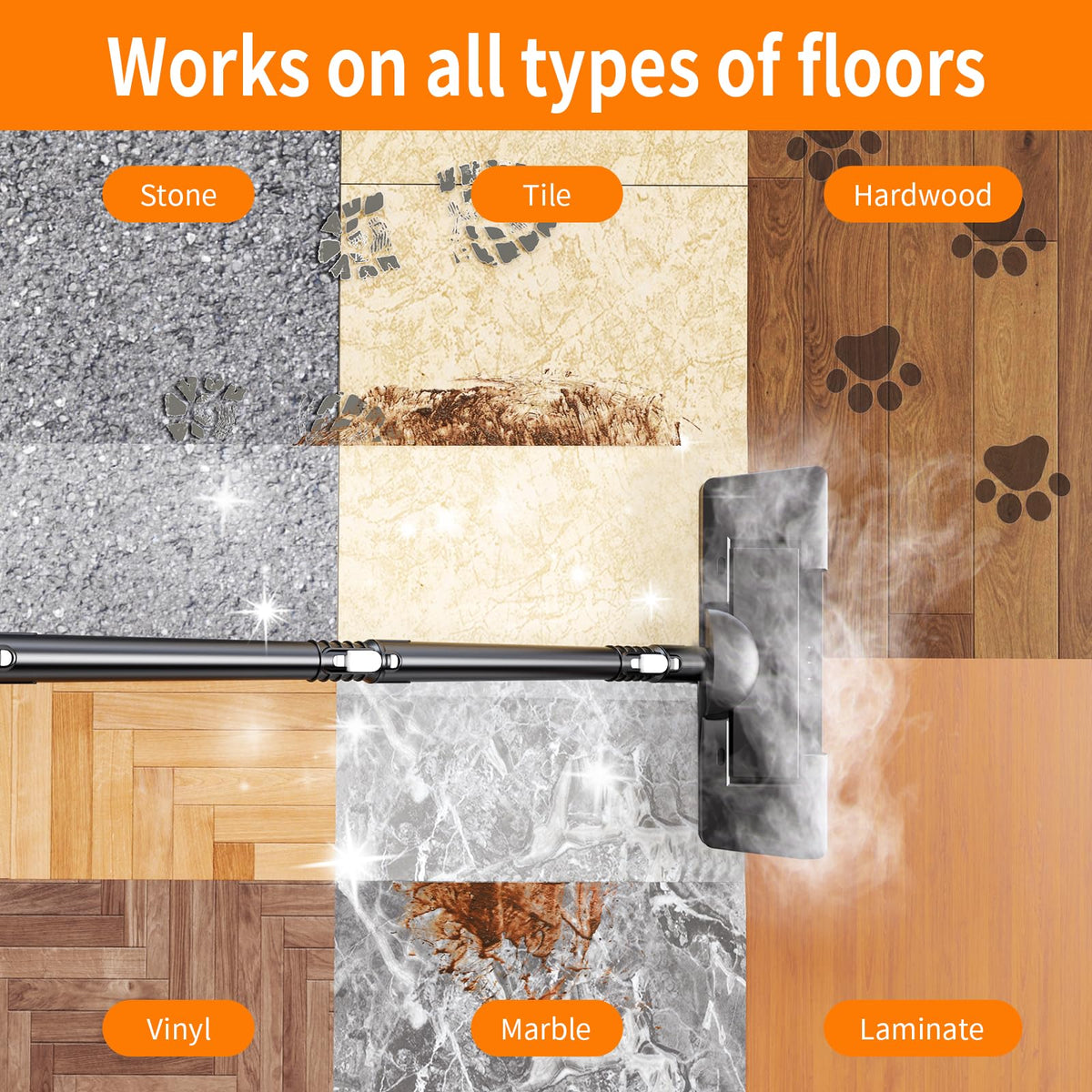 Renvadolix steam mop water tank shows easy refill for continuous steam