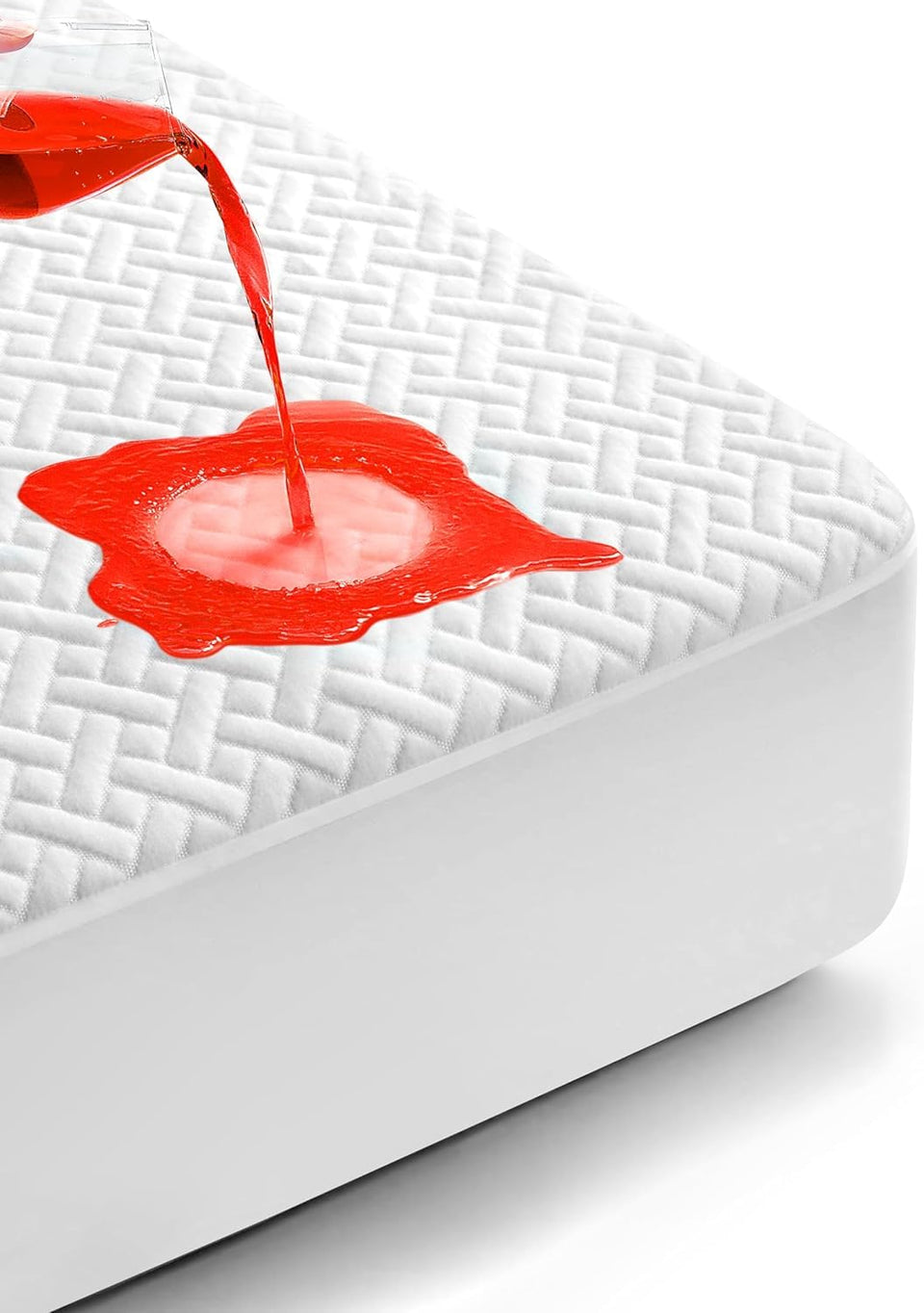 Renvix queen waterproof mattress protector top view showing full coverage and protection against spills.