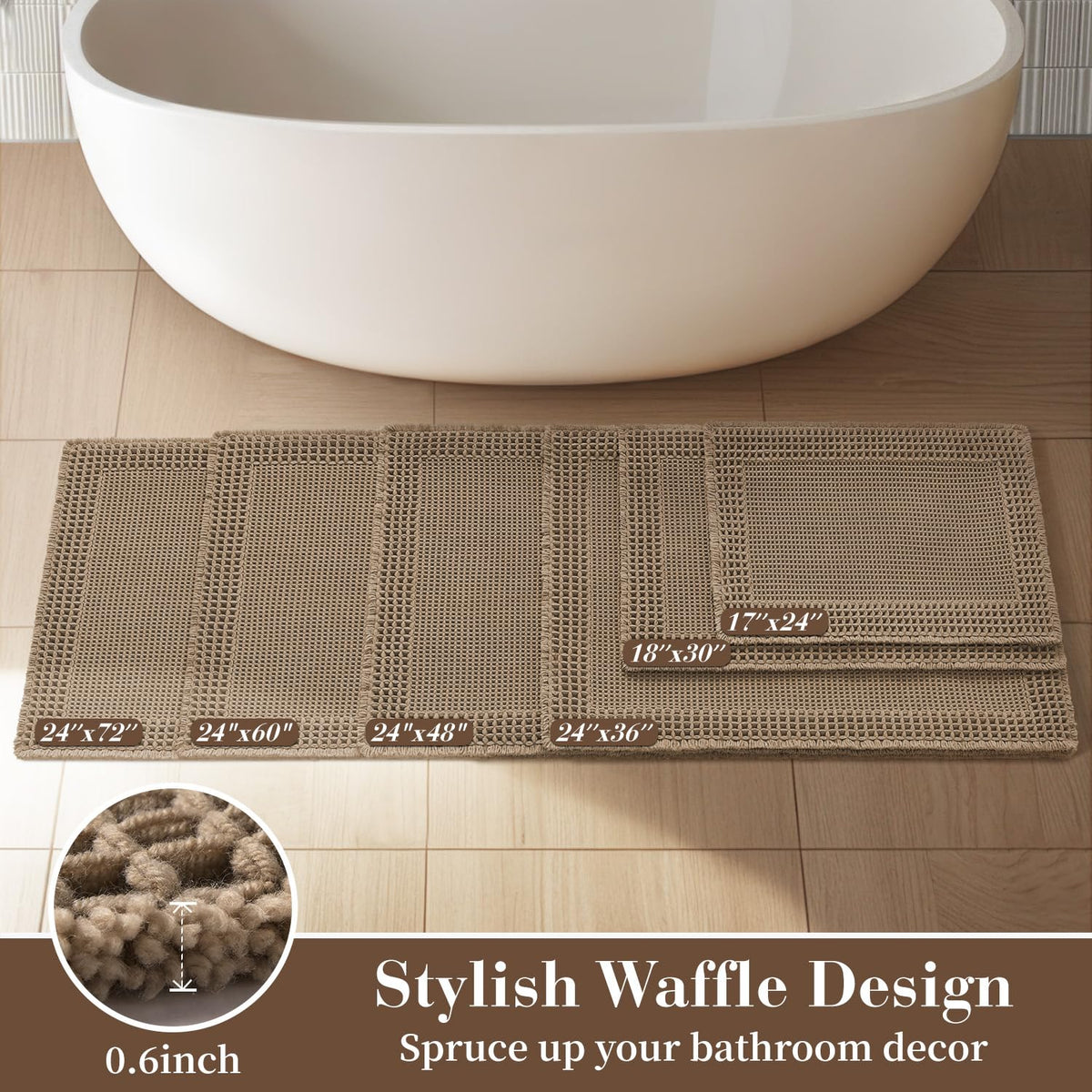 RESARE Waffle Bath Mat machine washable design means easy cleaning and fresh mornings.