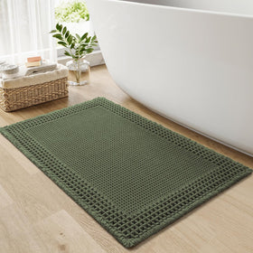 RESARE waffle bath mat tassels green 24x36 inches for soft, comfortable feet.